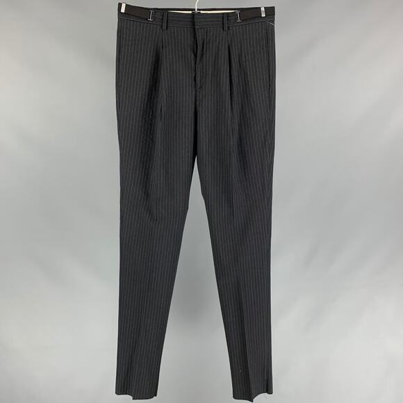Vintage BURBERRY PRORSUM 32 Charcoal & Grey Chalkstripe Wool Zip Dress Pants - Picture 1 of 5